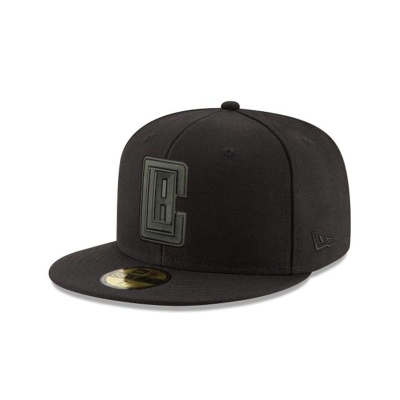 Black Los Angeles Clippers Hat - New Era NBA Black On Black 59FIFTY Fitted Caps USA6947210